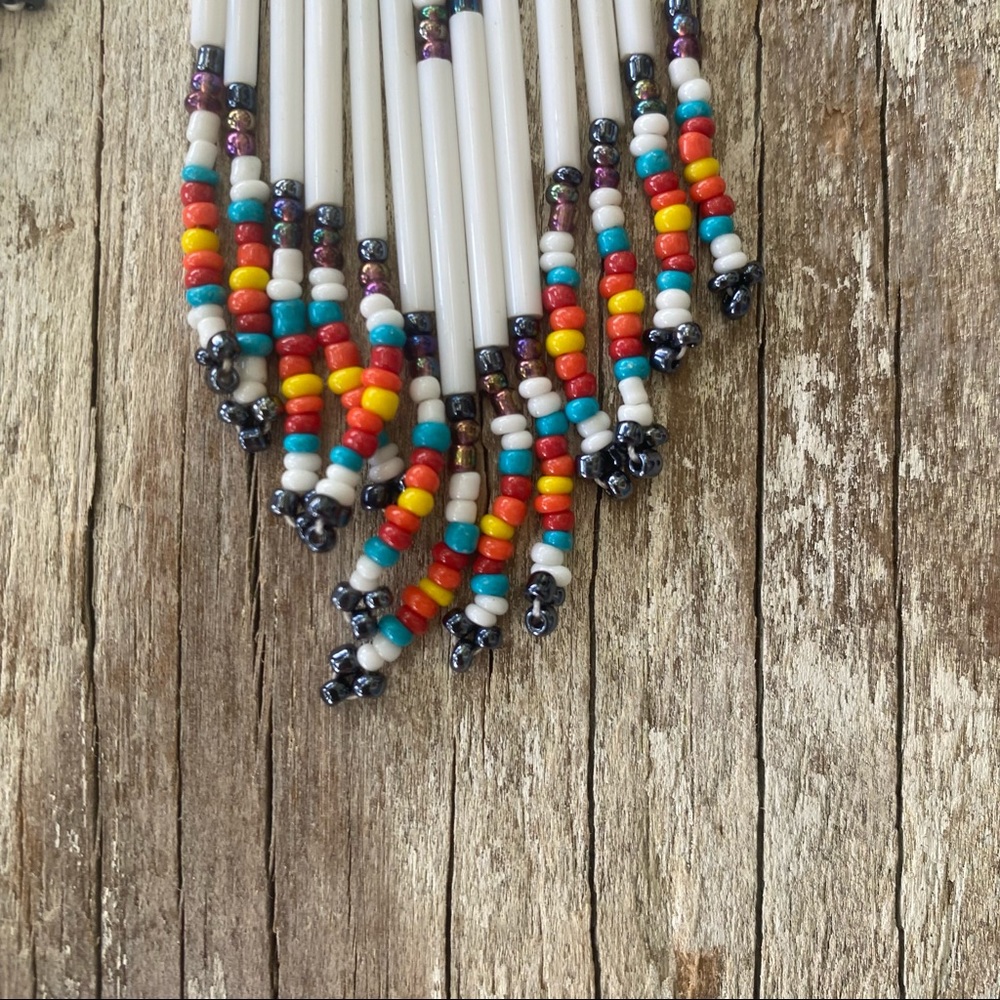 White Free People Beaded Southwestern Earrings - Picture 4 of 5